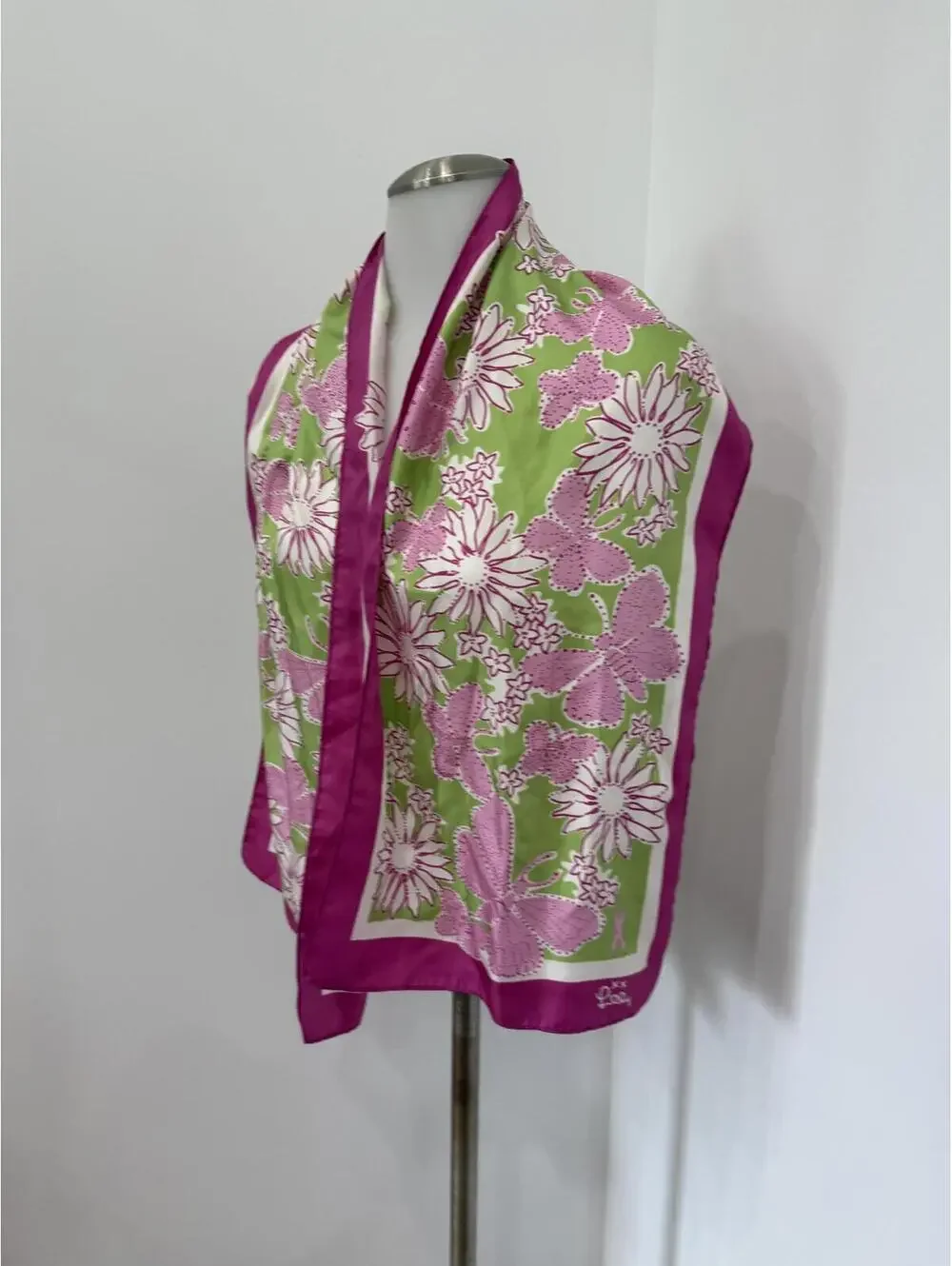 Lilly Pulitzer Breast Cancer Floral and Butterfly Patterned Silk Scarf
